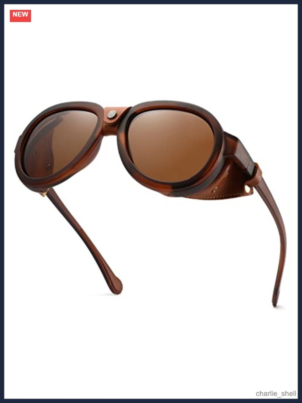 Polarized Steampunk Aviator Sunglasses Leather Side Shield UV400